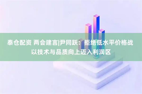 泰仓配资 两会建言|尹同跃：拒绝低水平价格战 以技术与品质向上迈入利润区