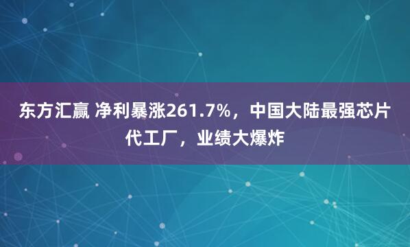 东方汇赢 净利暴涨261.7%，中国大陆最强芯片代工厂，业绩大爆炸